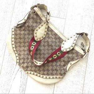 GUCCI GG Canvas & Leather Studded Hobo Bag
